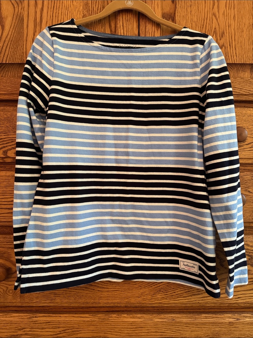 Talbots Pale Blue and Black Striped Long Sleeve Boatneck Top